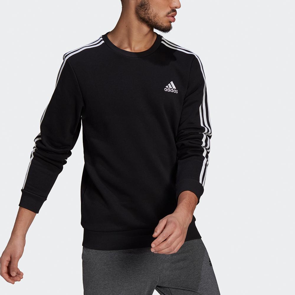 Adidas Essentials Fleece 3-Stripes Sweatshirt Black/White Men Streetwear GK9106