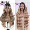 Noble Synthetic Lace Front Wig Long Wavy 36 " Body Wavy Side Part Lace Wig For Women Lace Front Wig Ombre Blonde Cosplay Wig