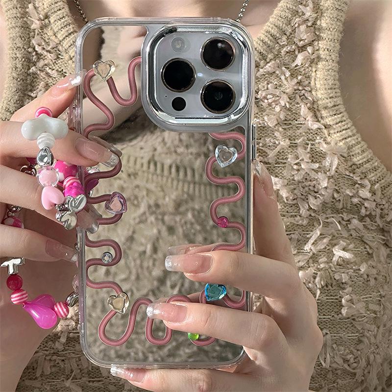 Zhitai iPhone 16 Case: Compatible with iPhone 15, Features 3-in-1 Mirror, Bracelet, and Diamond Decoration for 12 Pro Max, 14 Pro