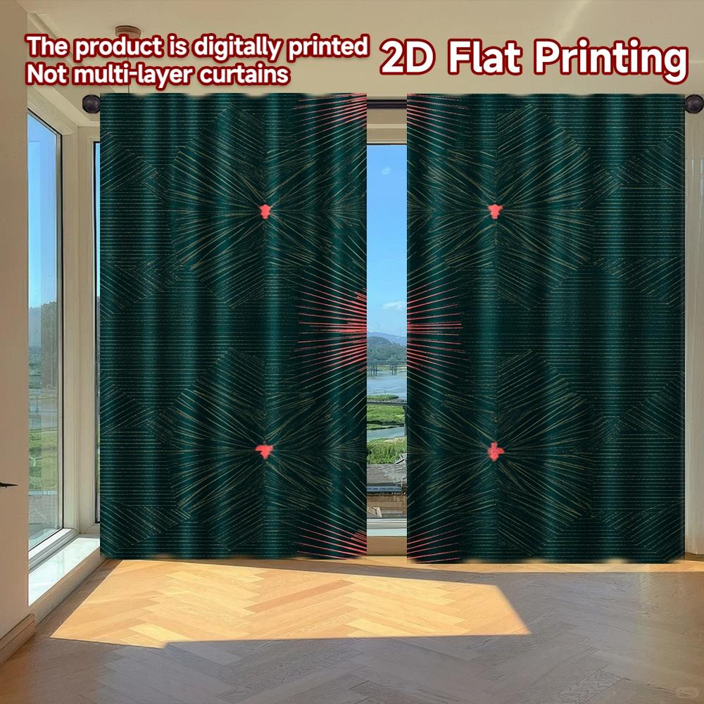 

Set Of 2 Flat Printing Curtains Without Rod Geometric Shapes Green April Fools Is Day Festival Creative Machine Curtain Polyester W100*H70(CM)-Hooks&2PCS