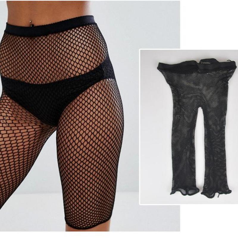 Womens Sexy 1/3 Fishnet Pantyhose Anti Chafing Footless Black Small Mesh Fishnets Tights Fish Net Stockings