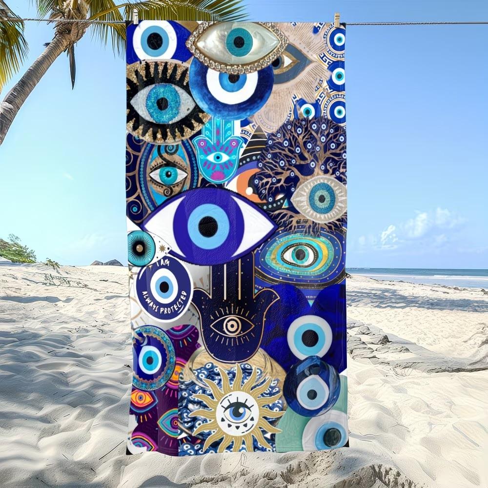 Blaues Nazar Mikrofaser Strandtuch Hamsa Hand Badetuch Schnelltrocknend Sandfrei Schwimmdecke für Reisen Yoga Fitnessstudio Dusche