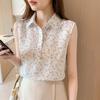 Camicetta da Donna Estiva Temperamento Scollo a Revers Chiffon Sezione Sottile Giuntura Stampa Bottoni