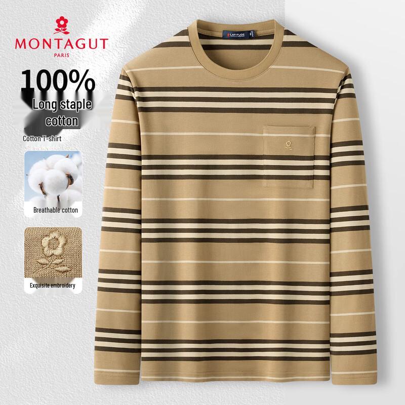 MONTAGUT Men s Striped Round Neck 100% Cotton Long Sleeve T-Shirt 54