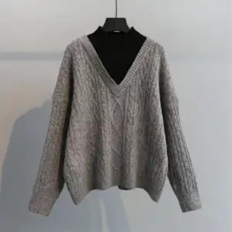 Fashionable Fake Two-piece Turtleneck Women Loose Autumn Winter New Lazy Thickened Retro Sweater Top