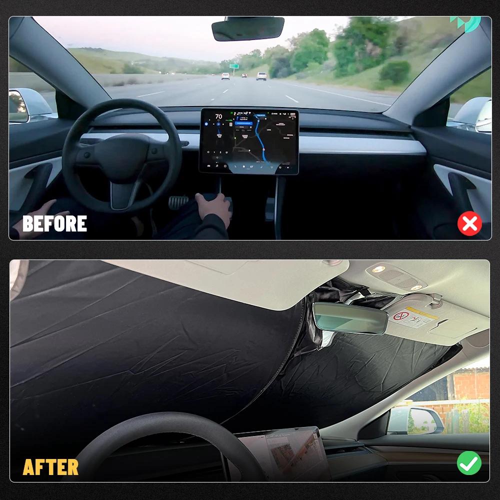 Pour Tesla Model 3 Model Y Pare-brise de voiture Housse Pare-soleil Vitre Avant Pare-soleil Visière Accessoires Intérieurs Auto Protection UV