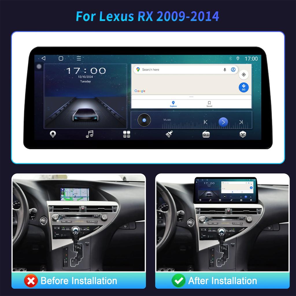 12.3inch For Lexus RX 2009-2014 Android 14 Car Radio Multimedia Navigation 4G GPS Wireless  Carplay Touch Head Unit Screen