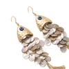 Retro vacation wind devil's eye shell fish earrings European and American exaggerated long fringed earrings