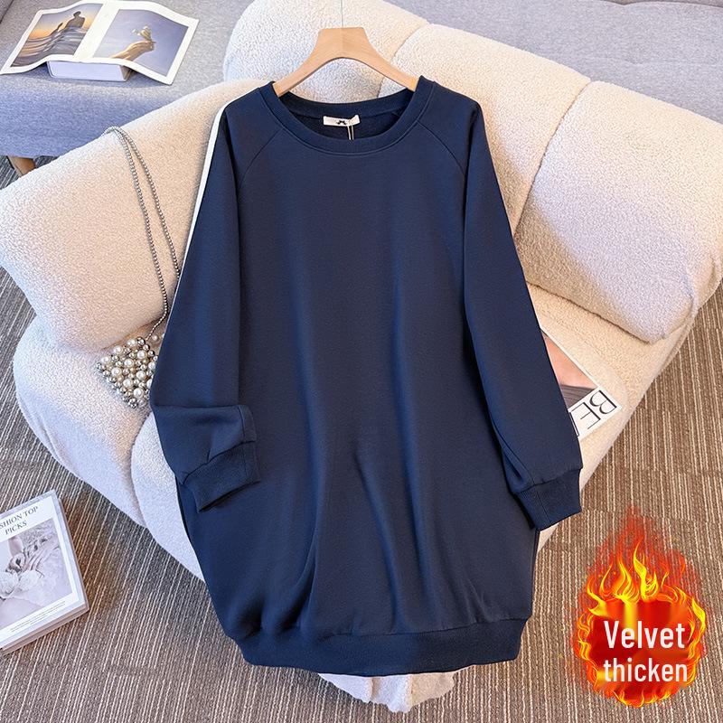 

Plus Size Women s Lazy Style Velvet Hoodie Dress (130-350 Jin) - Thick Winter, Long, Loose, Solid Color 3XL (suggested for 160-180 jin)