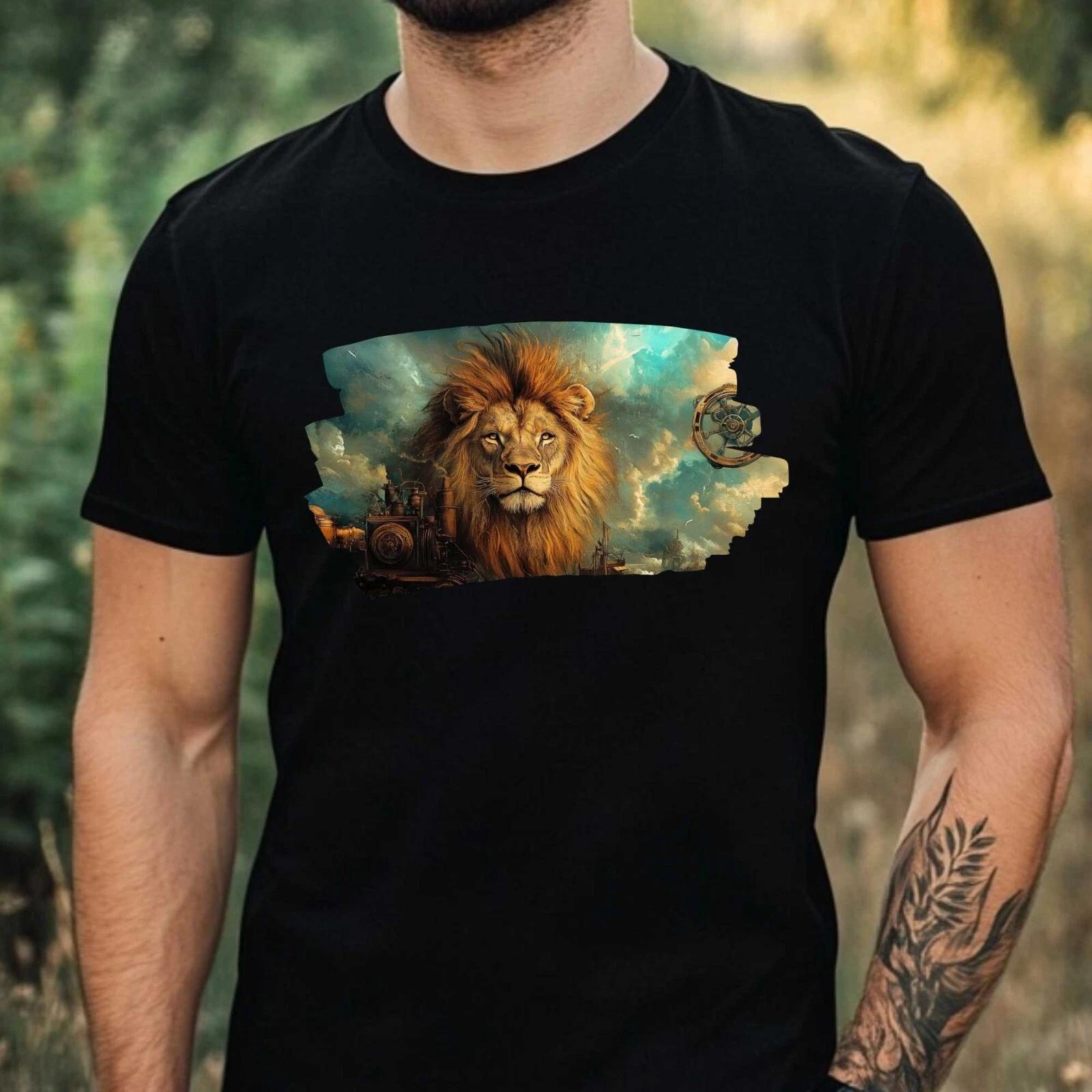 T-Shirt Herren Steampunk Löwe Motiv Baumwolle Größe XS bis 5XL XXL