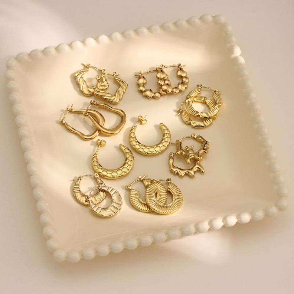 Geometric Irregular Hammered Stainless Steel Stud Earrings for Women Fashion Jewelry