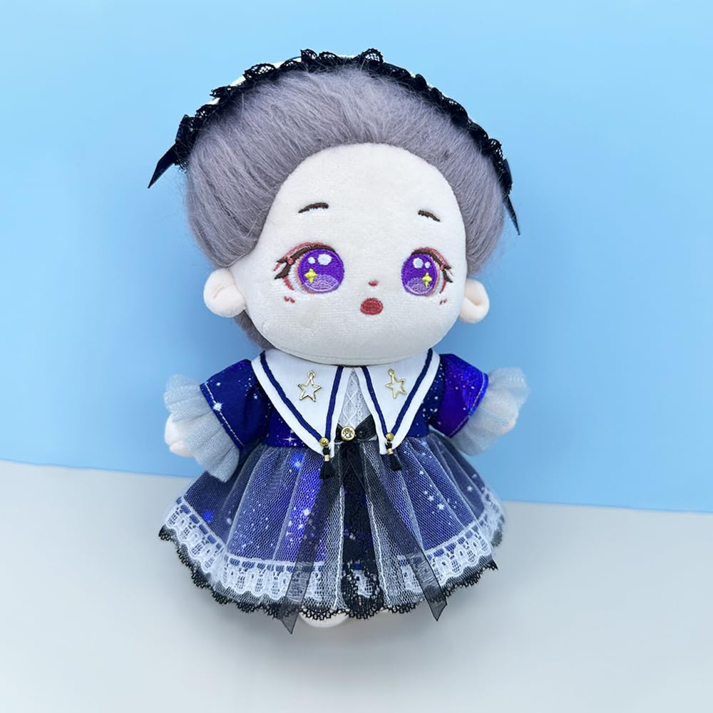 niannyyhouse 20cm Plush Clothes, Headwear, Mesh Dress, Blue and Purple Set, Cotton Doll Outfit, Dress-Up