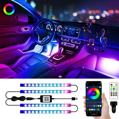 Auto LED Strip Ambient RGB Voll für Innenraum Ambiente Ambiente Fernbedienung App Timer Musik USB Zigarettenanzünder Duale Stromversorgung 12V 48SMD Licht, Fußraumbeleuchtung, Licht,