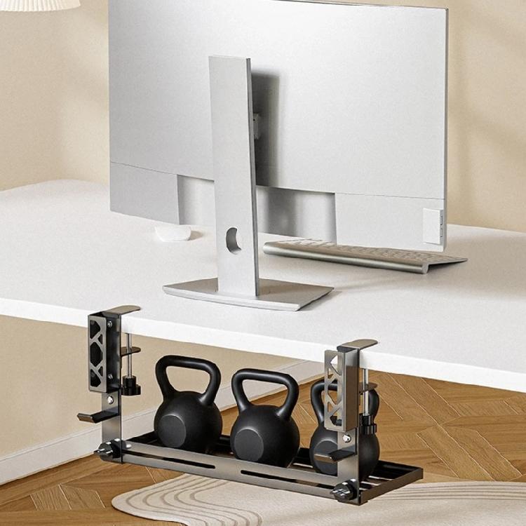Sturdy Metal And ABS Under Desk Clamp Cable Management Holder With Integrated Power Strips Holder And Device Shelf