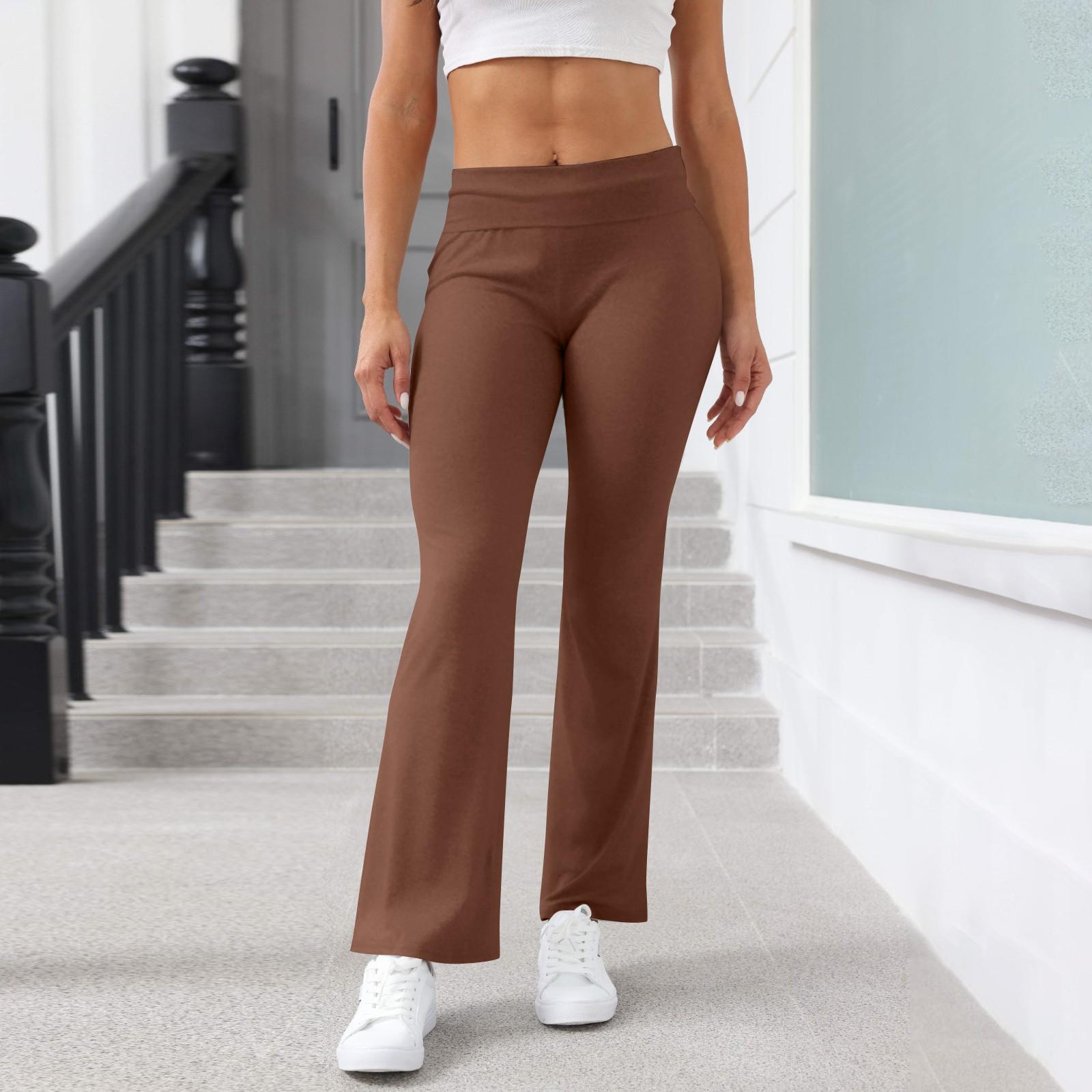 

Women s Fashion Color Slim Fit Slim Reverse Waist Low Waist Elastic Waist Flare Pants XS коричневый