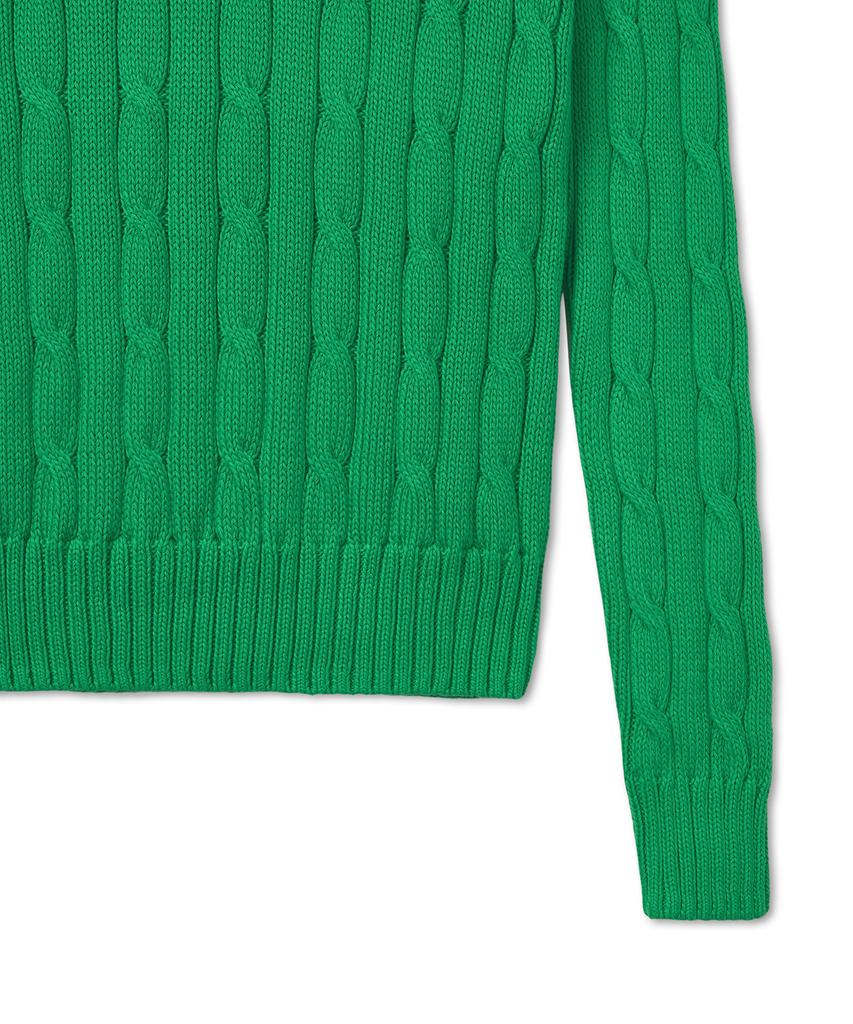 POLO RALPH LAUREN W Cable Knit Cotton V-Neck Sweater - Green