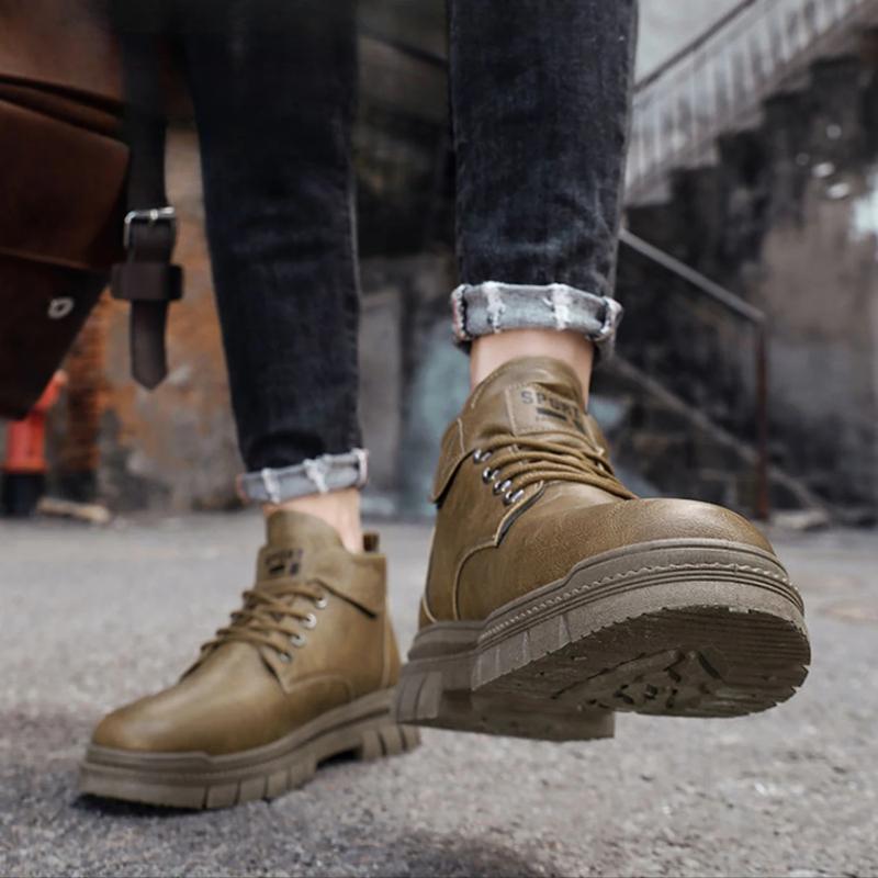 Solid Color Thick Sole Non Slip and Waterproof Man Casual Boots Platform Adults Free Delivery Shipping Pu Leather Shoes for Men