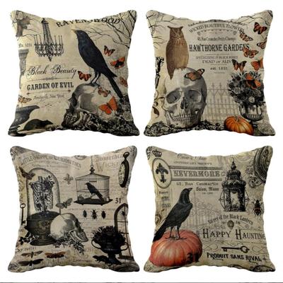 Halloween Decoration Pumpkin Skull Linen Pillow Cover Car Sofa Lumbar Pillow Cushion