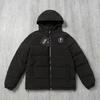 Jachetă puffer matlasată pentru bărbați, neagră, cu glugă, din bumbac, stil streetwear, croială largă, palton de iarnă cu logo T
