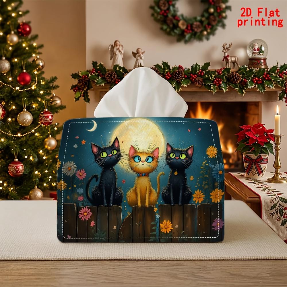 2D Flat 1pc, Tissue Box. Three Kittens Admiring The Pattern Napkin Tissue Box, Reusable, Daily Desktop Tissue Storage Box, Suitable for Kitchen, Livin
