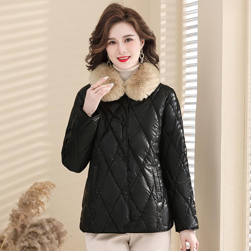 Mode kort bomullsfodrad jacka Medelålders kvinnor Liten dunjacka Medelålders och äldre kvinnors bomullsfodrade jacka
