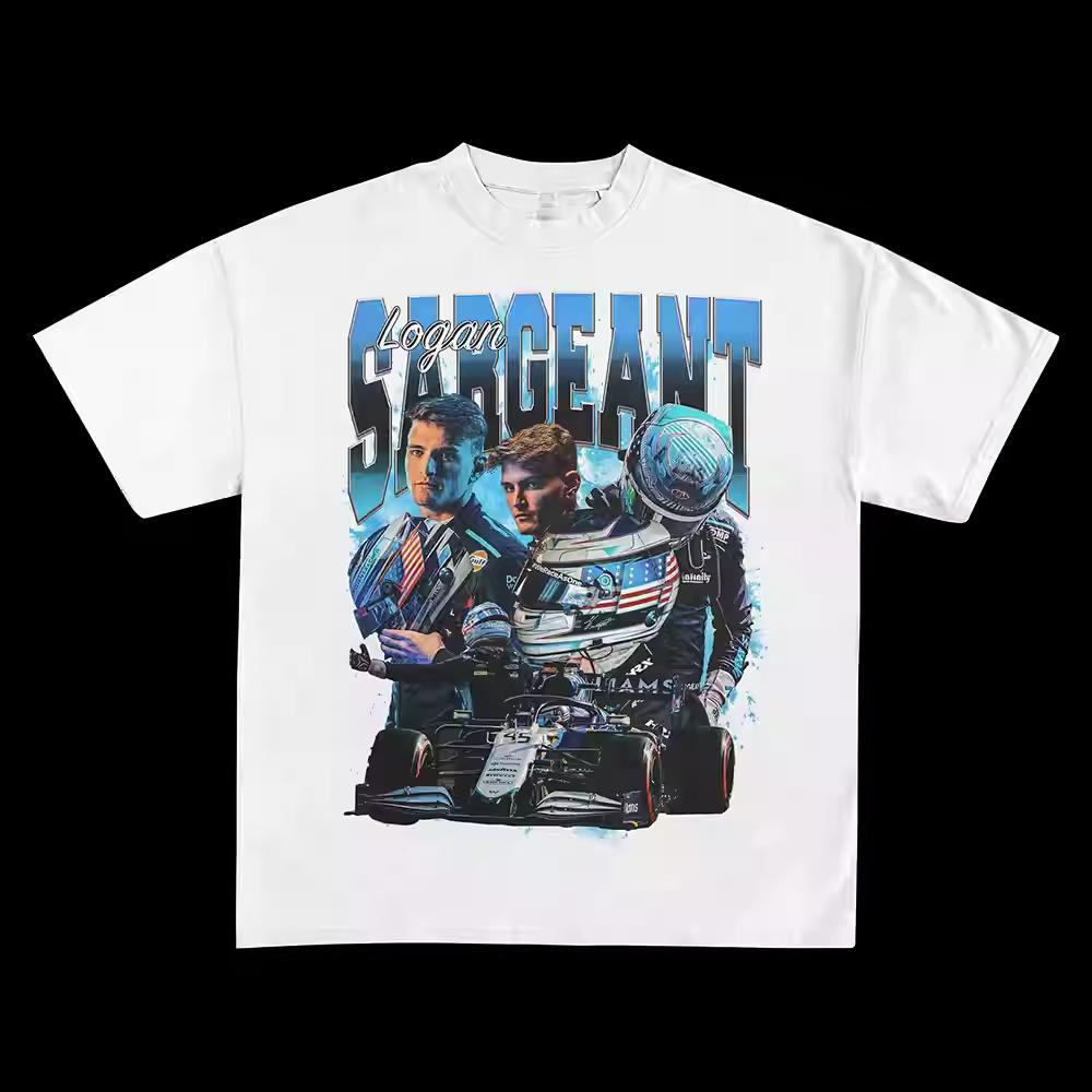 Racer Logan Sargent F1 American Reversible Printed Crew Neck Cotton Short Sleeve Men's and Women's T-shirt Streetwear