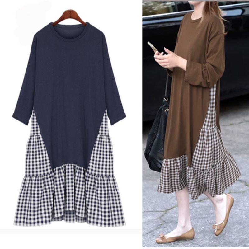 

Модный стиль А-силуэт Платье для беременных Большого размера Женская одежда Coffee 5X