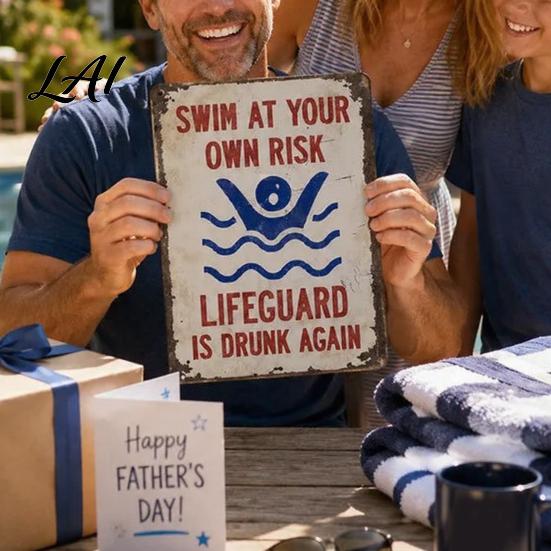 Reflective Metal Warning Sign Swim At Your Own Risk Sign Swimming Pool Rules Weatherproof Lifeguard Is Drunk Again for Safety Weather Resistant
