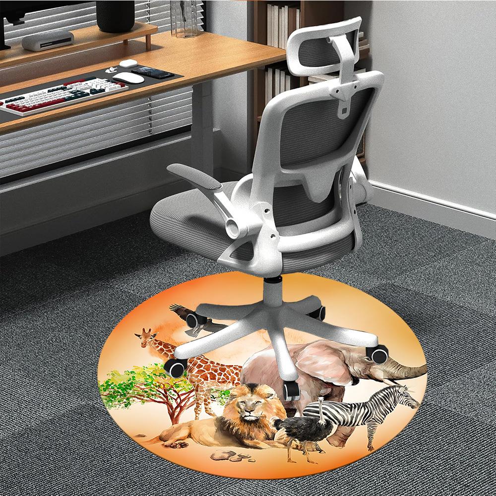 1pc Savannah Wildlife Chair Carpet for Office, Non slip, Soft and Durable Office Rug