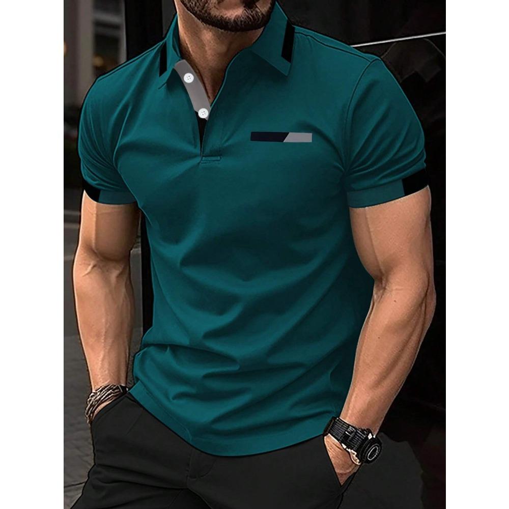 Manfinity Homme Chemise Polo Casual Manches Courtes Color-Block d'Été pour le Trajet