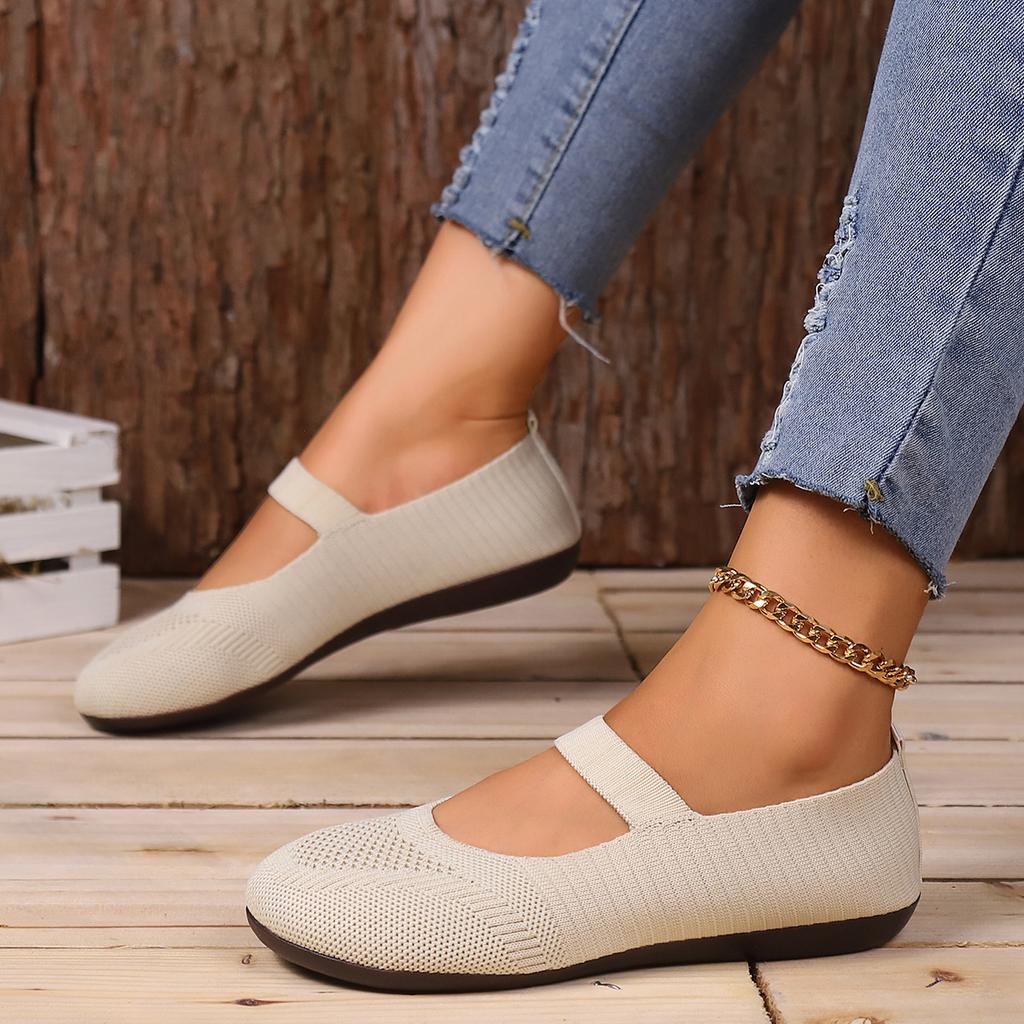 Fashion Autumn New Womens Fashion Round Toe Flat Non-Slip Womens Shoes Solid Color Mesh Shallow Mouth Slip-On Women Shoes Large Size