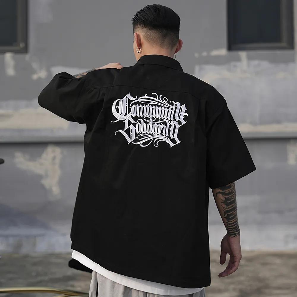 STREETRICH Harajuku Lapel Letter Print Short Sleeve Casual Summer Shirts Retro Hip Hop Baggy Unisex Clothing Oversized Loose Tops