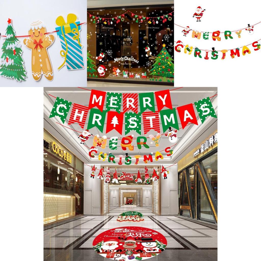 Colorful Christmas Banner Flag Decor Featuring Santa And Elk For Festive Home Ornaments