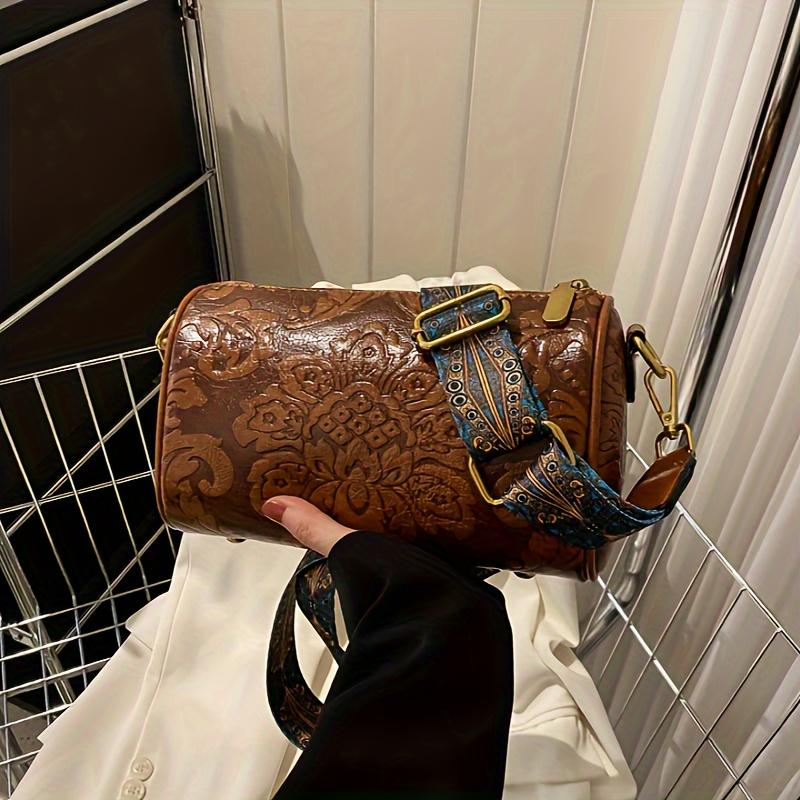 Chic Floral Embossed Crossbody Bag: Urban Elegance with Secure Zip, Durable Design & Wide Strap for Everyday Style