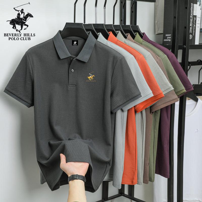 POLO CLUB Summer Men's New Pony Embroidered Solid Color Mercerized Cotton Loose Moisture Wicking and Quick Drying Casual Polo Shirt