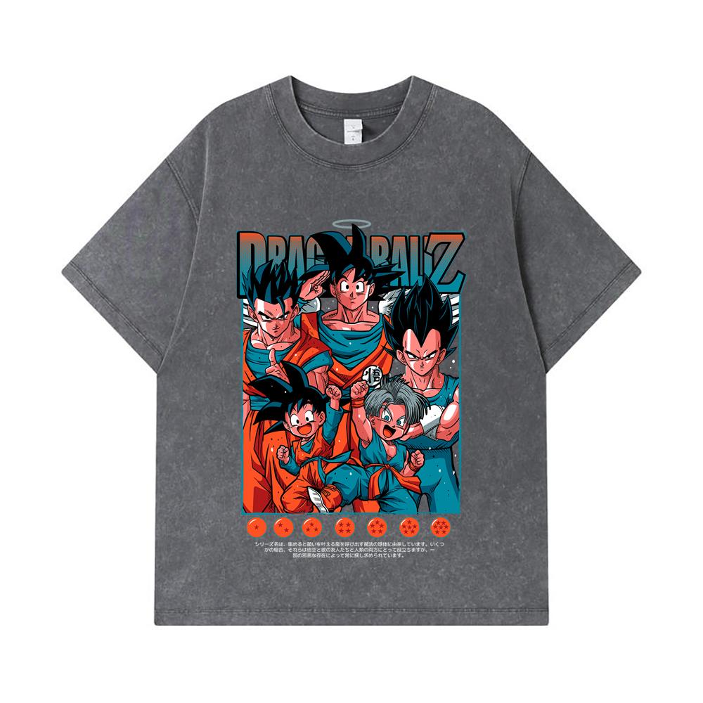 275 GSM Washed T-shirts 100% Cotton Dragon Ball V37 Print Unisex Heavy Cotton T Shirt