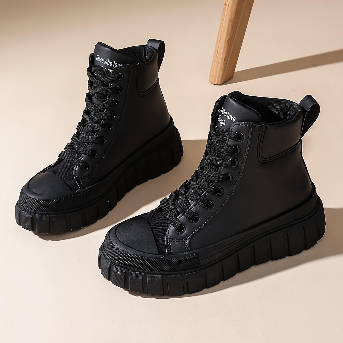 

Женская удобная обувь на толстой подошве, увеличивающая рост, повседневная, на шнуровке, черная, простая, спортивная обувь с высоким верхом для женщин на все четыре сезона 36