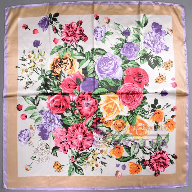 [BYSIFA] Ladies Khaki Square Scarves Wraps 90*90cm Muslim Women Headscarves Spring Autumn All-match Female Neck Scarf Silk Scarf