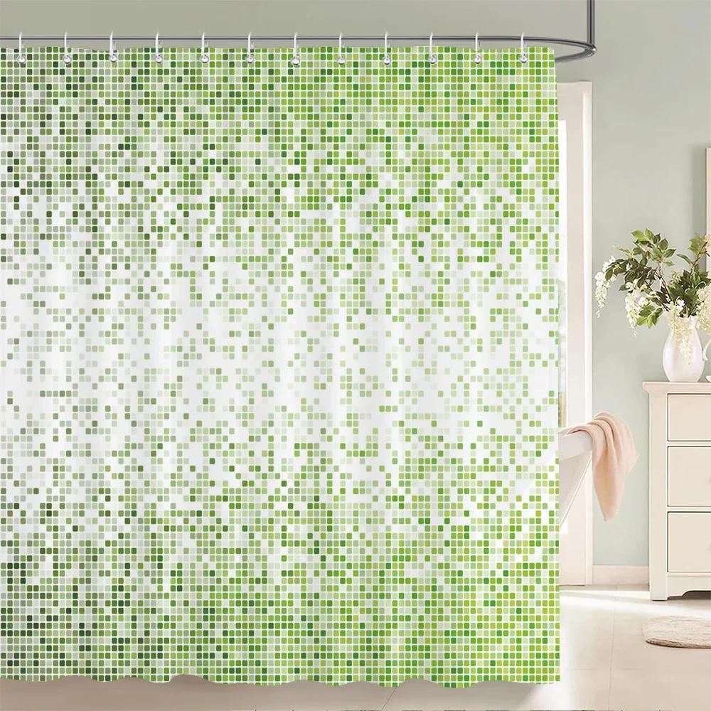 High Quality Geometric Pattern Printed Fabric Shower Curtains Bathtub Waterproof Products Bathroom Decor With 12 Hooks