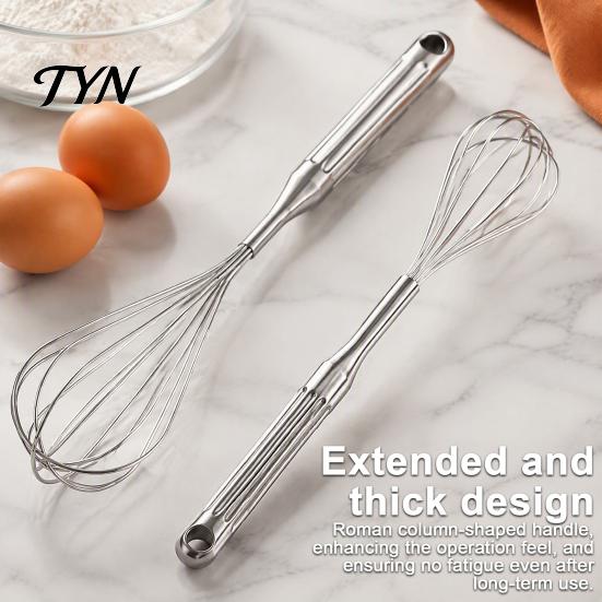 Easy Clean Stainless Steel Whisk Egg Beater, Anti-slip Long Handle Durable Whisk, Metal Beater Manual Mixing Tool for Kitchen Cooking Sauces