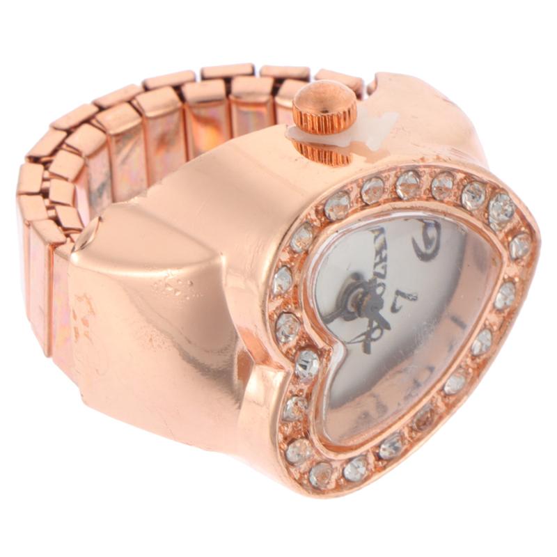 Heart Shape Ring Watch Mini Elastic Strap Alloy Couple Finger Watches Jewelry Silver