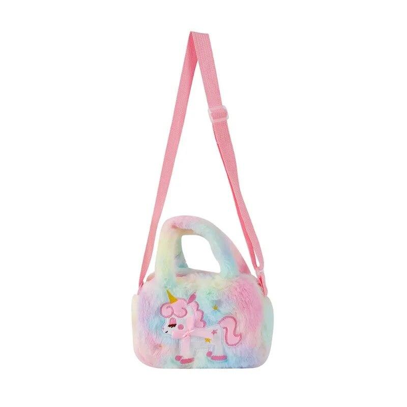 1 Pc Cute Unicorn Messenger Bag for Kids Girl Cartoon Animal Unicorn Crossbody Style Bag for Little Girl Plush Travel Coin Bag