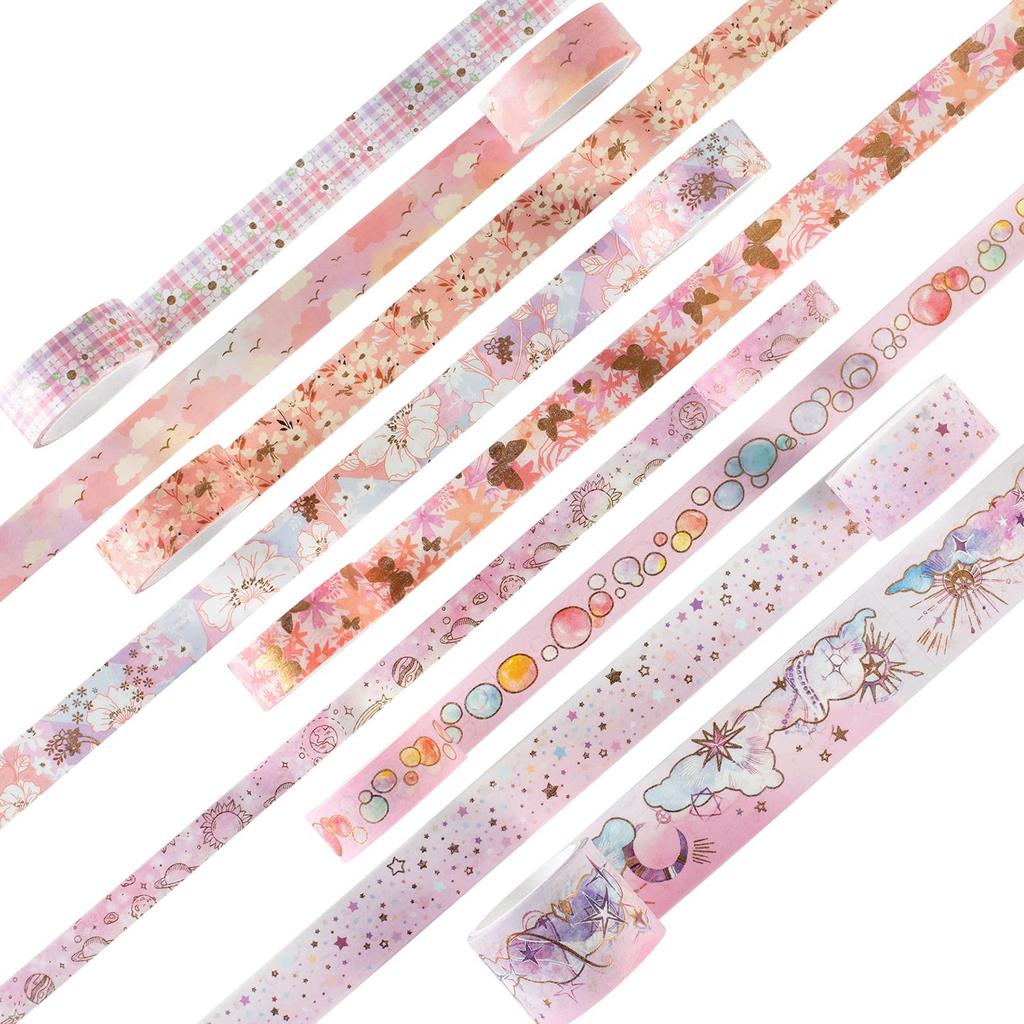 YUBBAEX Masking Tape Mysterious Foil Super Cute Perfect for Gift DIY and Notebook Decoration 9-Volume - Space, Wide, Silver/Gold Stamped, Style, Thin,