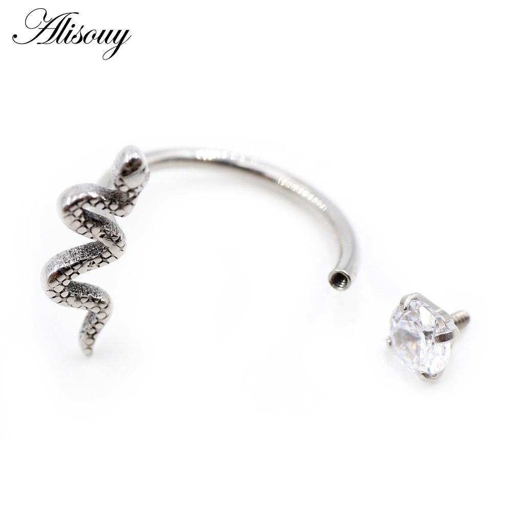 Alisouy 1PC Wąż Cyrkonia CZ Stal nierdzewna Zakrzywione Podkowa Wargi Labret Pierścienie Snug Daith Helix Kolczyki Piercing Body Jewelry