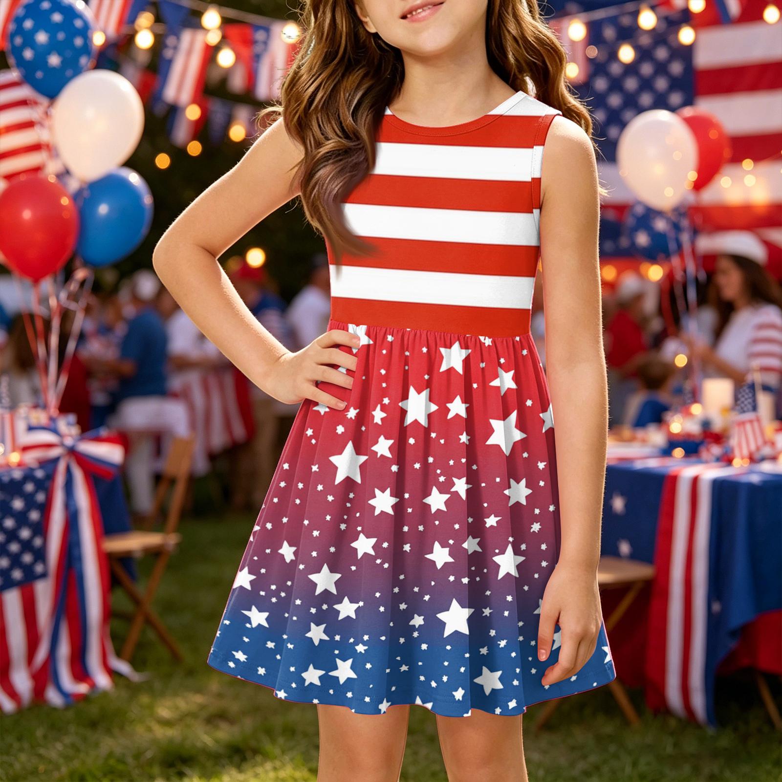 

Girls Summer Princess Dress - A-Line Vest Splice Dress Independence Day 160 кавун червоний колір