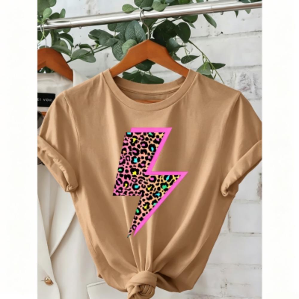 T-shirt Estive per Bambini 11 Colori Stampa Leopardo Neon Fulmine Moda Street Manica Corta Top Casual da Esterno per Ragazzo e Ragazza