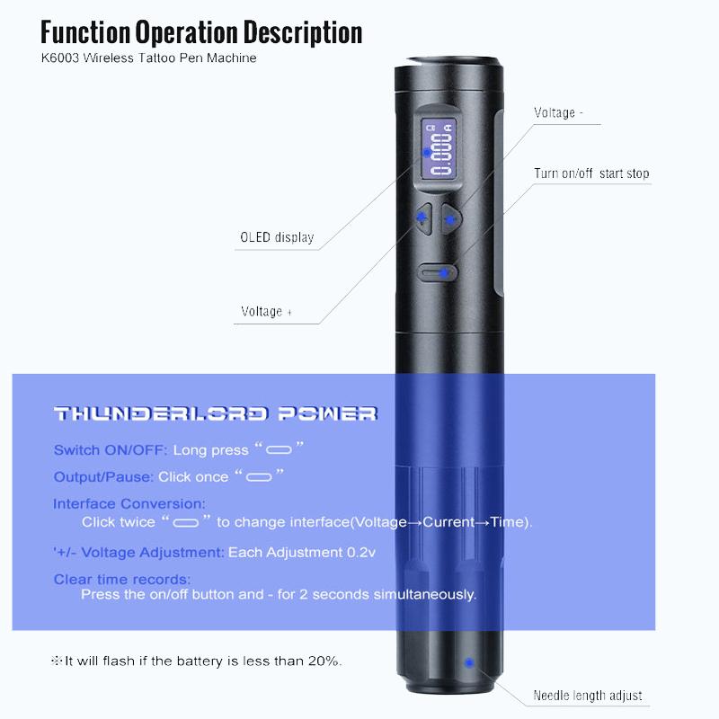 New Upgraded Version K6003 3.5mm Stroke Wired Wireless Dual Mode Tattoo Pen Hollow Cup Motor for Artist Body Permanent Makeup