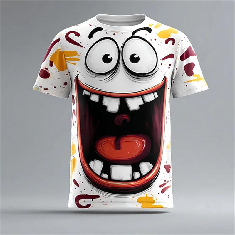 Men's Fun Emoticon Print T-Shirt Casual Short-Sleeve Fashion Party Crew Neck T-Shirt Men's Summer Outdoor Apparel Women Tees Top