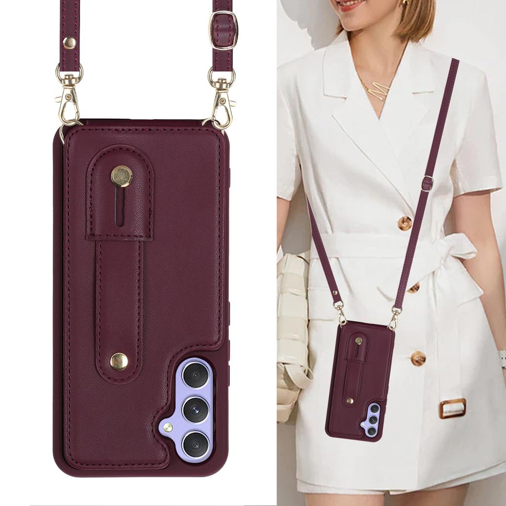 Crossbody Leather Wallet Wristband Case for Samsung Galaxy A54 A14 A34 A53 A52 A13 S23 Ultra S22 Plus Cards Solt Necklace Cover