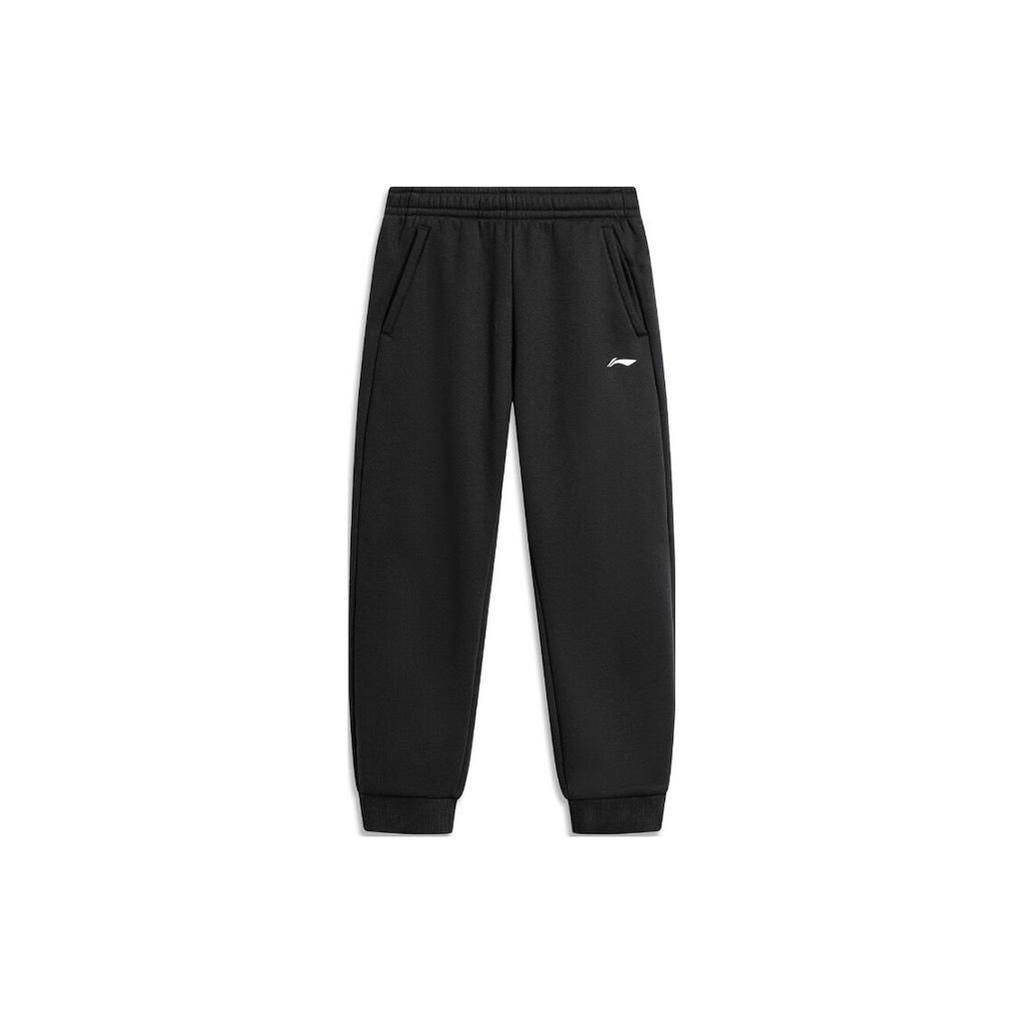 Li-Ning Solid Color Elastic Waist Loose Fit Tapered Knit Sports Pants Unisex bottoms Black AKLT809-1